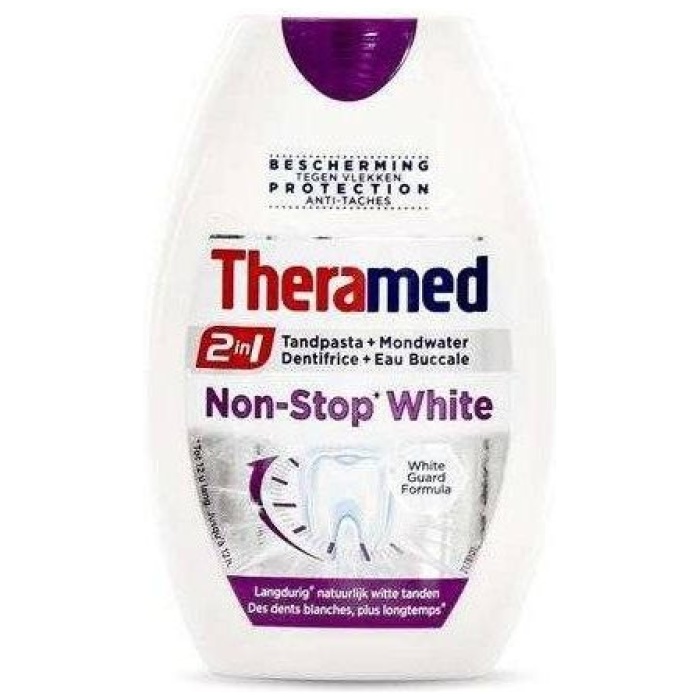 Theramed 2v1 Non-Stop White gélová zubná pasta s ústnou vodou 75 ml